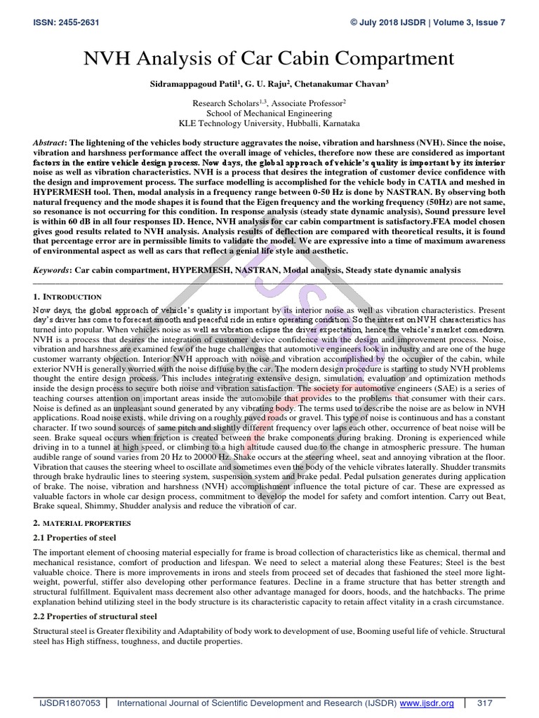 NVH Analysis of Car Cabin Compartment PDF Mechanical Engineering