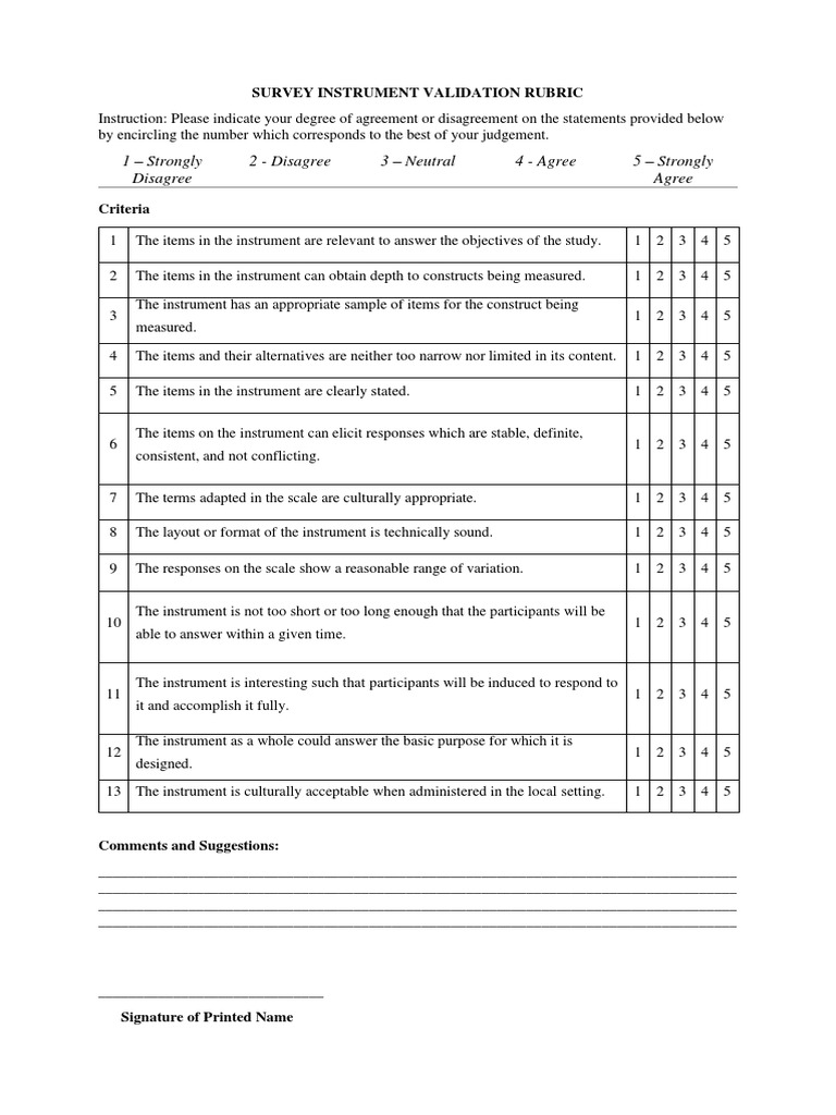 Survey Instrument Validation Rubric PDF Psychology Cognition