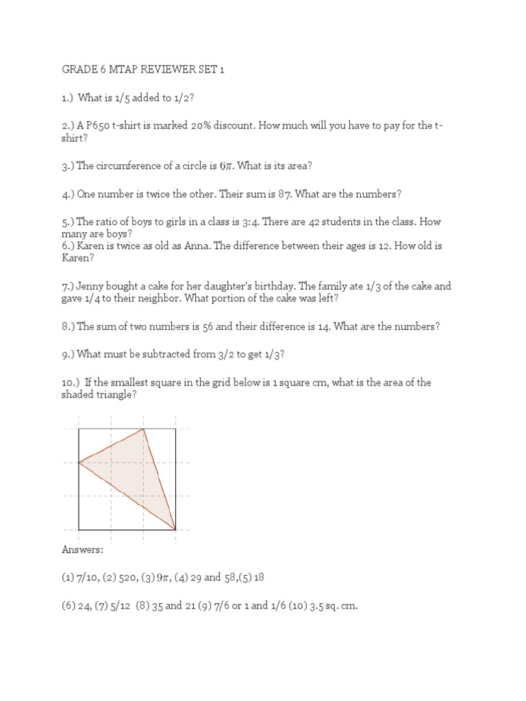 Mtap 6 Reviewer | PDF | Mathematics | Elementary Mathematics