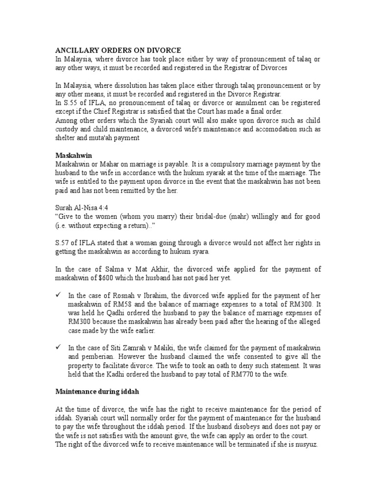Ancillary Orders On Divorce PDF Marriage Divorce
