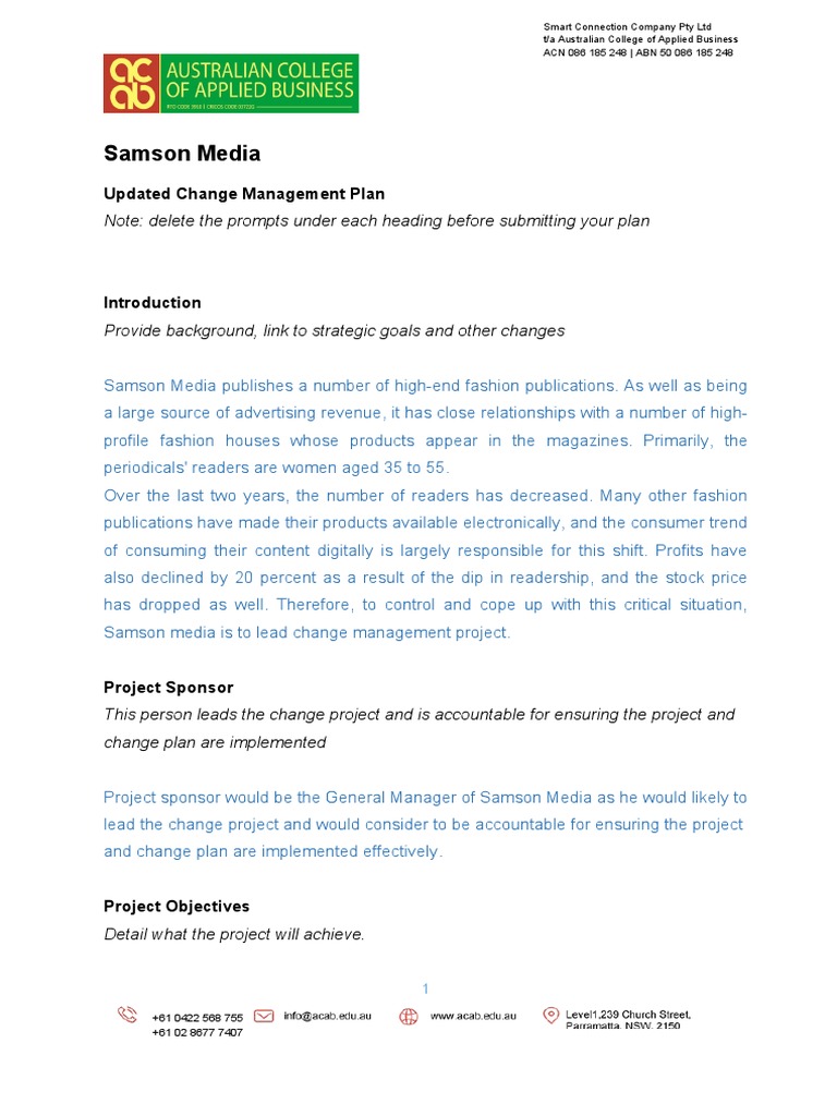 Samson Media Change Management Plan | PDF | Evaluation | Performance ...