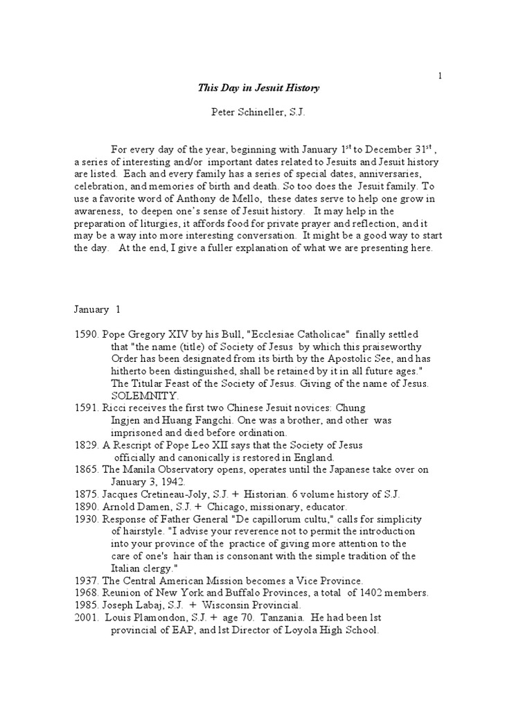 Jesuit History Calendar Day by Day Ignatian Year PDF