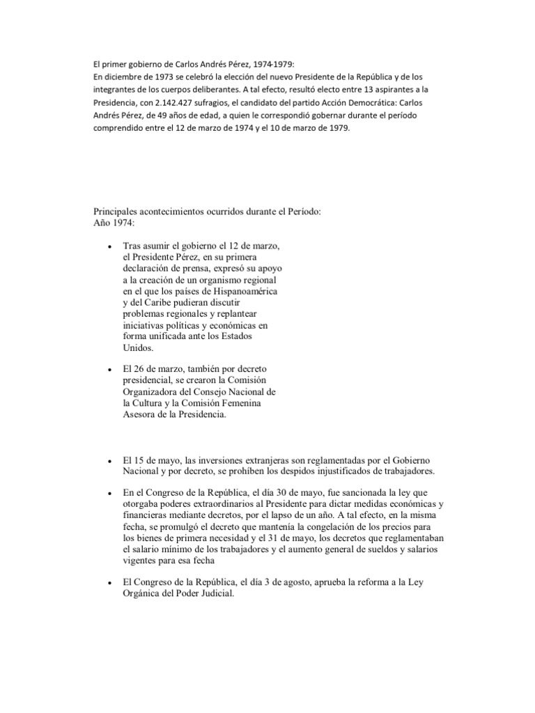 El Primer Gobierno de Carlos Andrés Pérez Venezuela OPEP