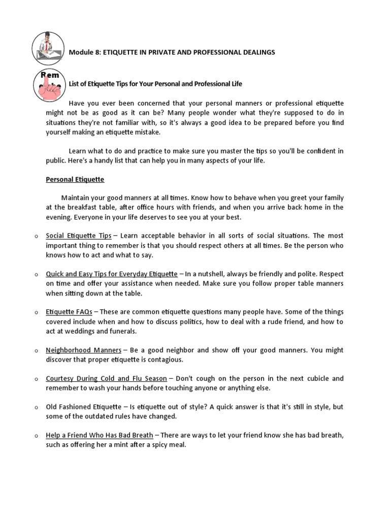Etiquette in Personal and Professional Life | PDF | Etiquette