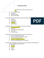 Job Order Costing Multiple Choice