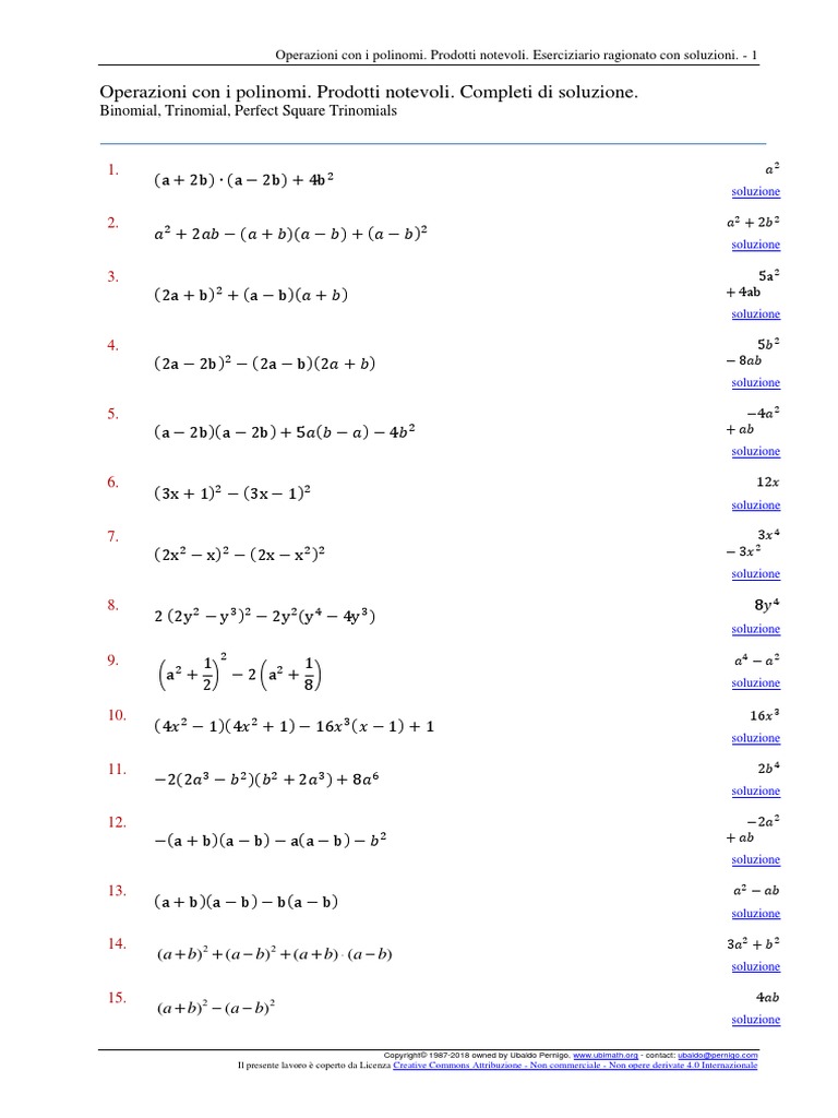 CalcoloLetterale EserciziProdottiNotevoli UbiMath | PDF