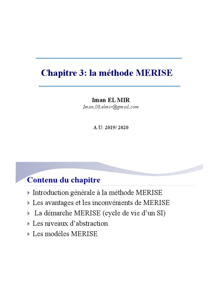 Chapitre 3 - Méthode MERISE | PDF | Informatique | Application