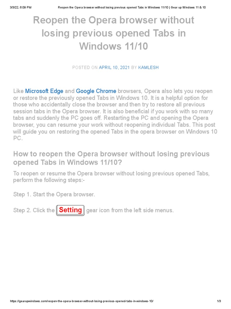 Restore Tabs in Opera on Windows 11 | PDF | Windows 10 | Microsoft Windows