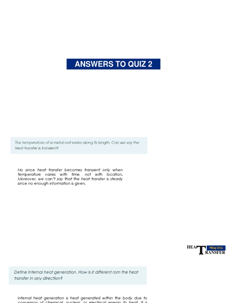 Answers To Quiz 2 PDF Heat Heat Transfer