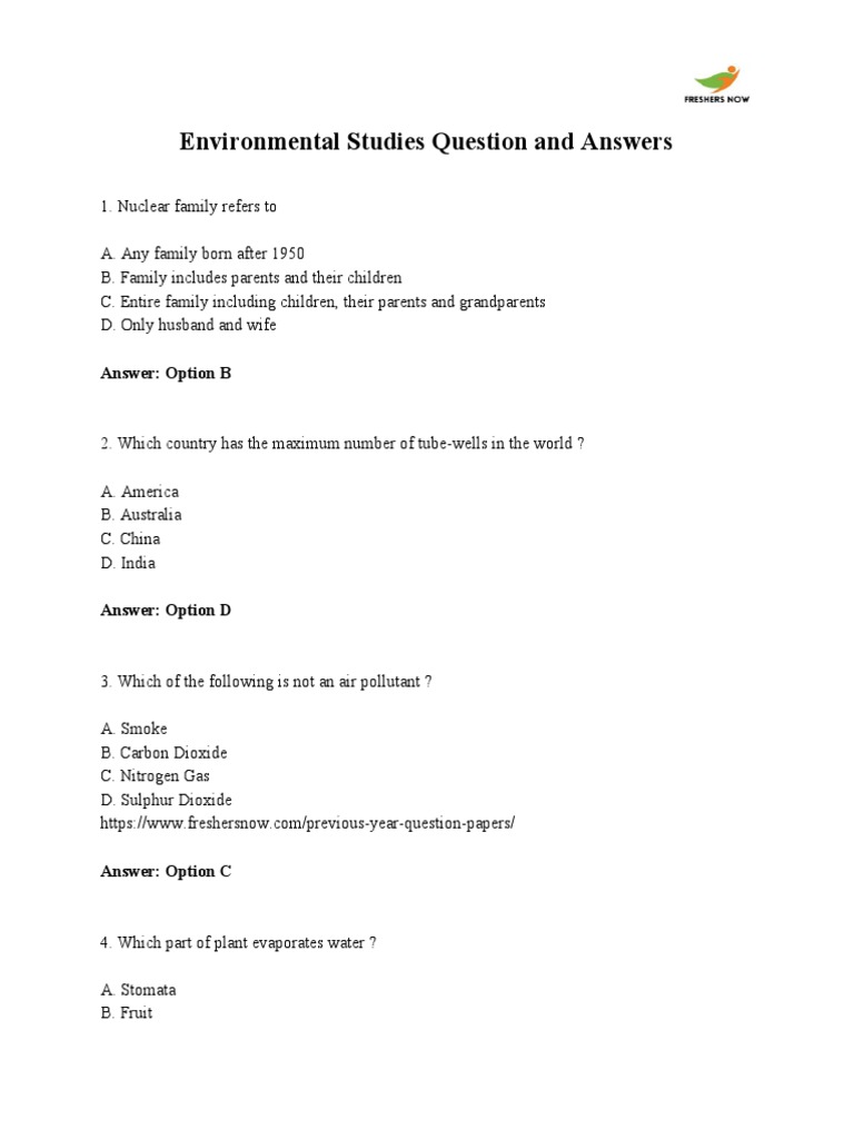 A Comprehensive Collection of Environmental Studies Questions and