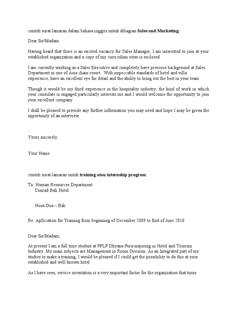Contoh Surat Lamaran Dalam Bahasa Inggris  Lecturer 