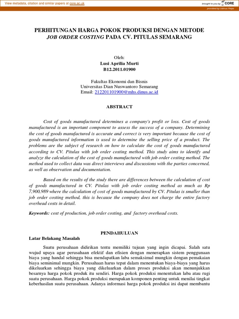 Contoh Kasus Job Order Costing | PDF | Information Technology