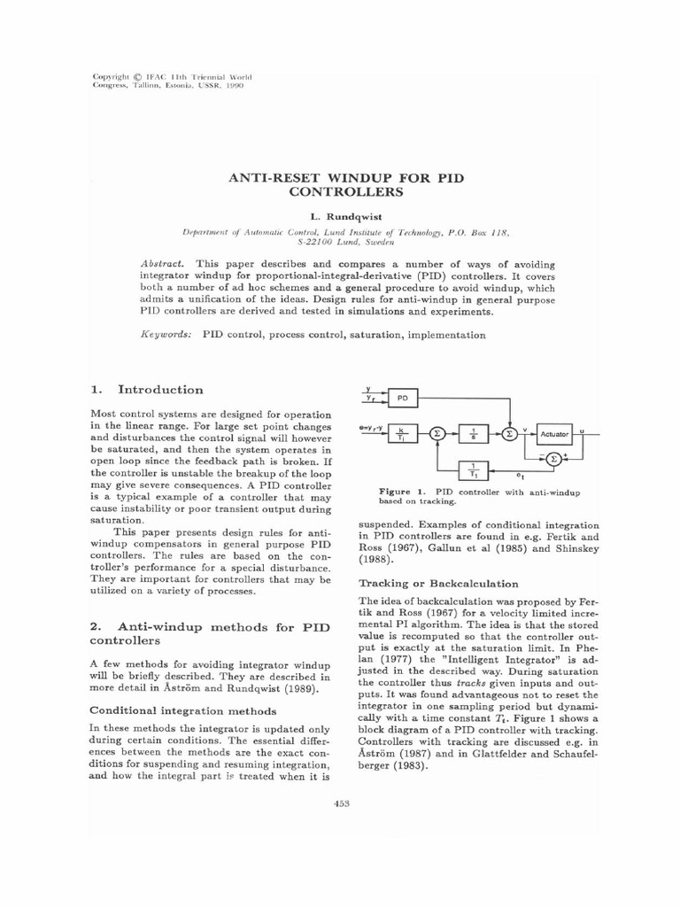 AntiReset Windup For PID Controllers PDF Control Theory Systems