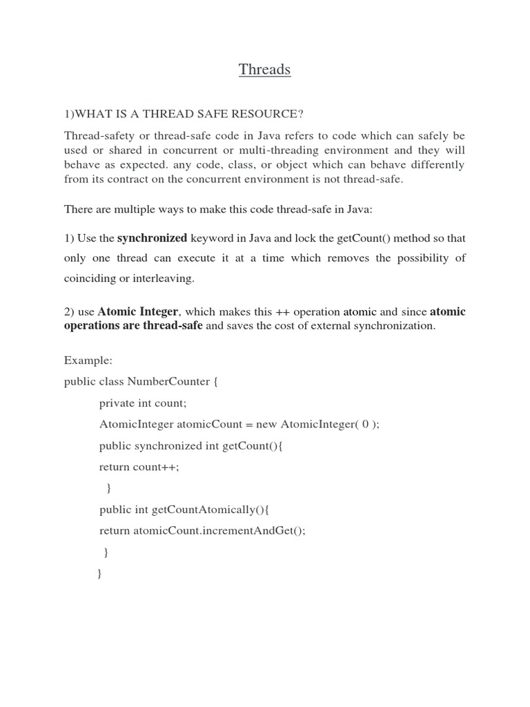 Threads: Operations Are Thread-Safe and Saves The Cost of External  Synchronization, PDF, Computer Engineering