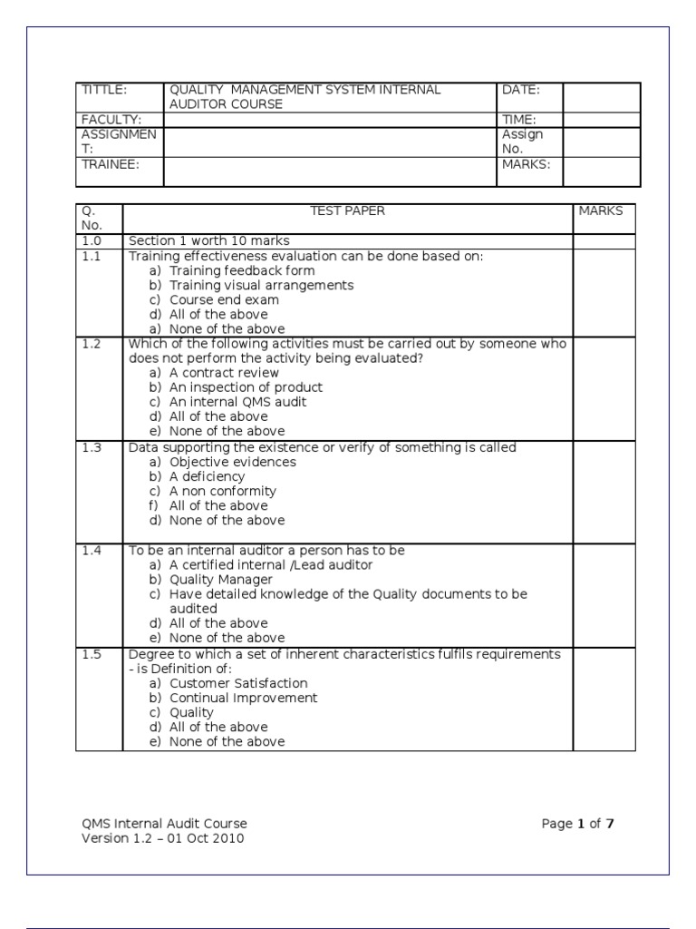 Internal Auditor Exam Questions PDF | PDF | Auditor's Report | Audit