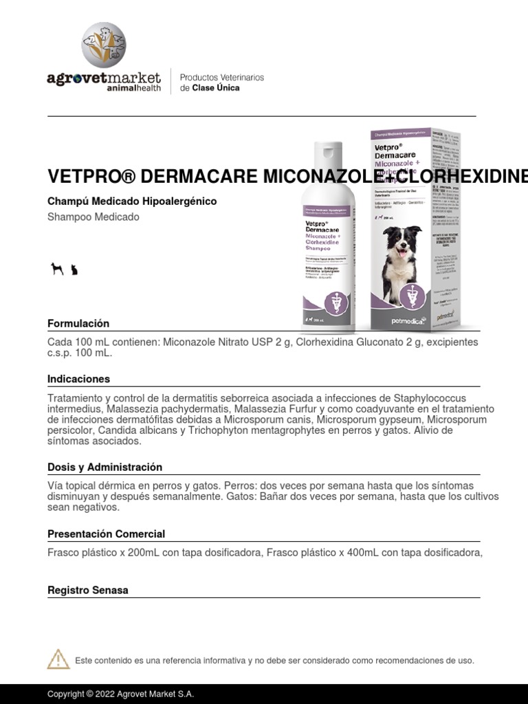 Vetpro Dermacare Miconazole Clorhexidine Shampoo | PDF