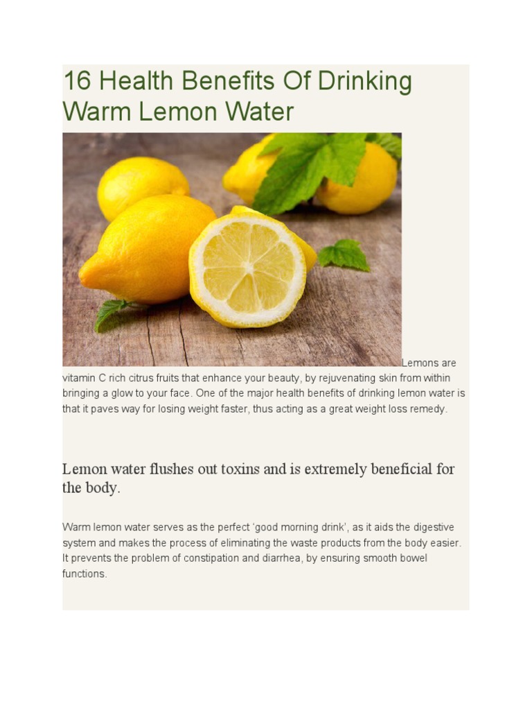 16 Health Benefits of Drinking Warm Lemon Water PDF Diet