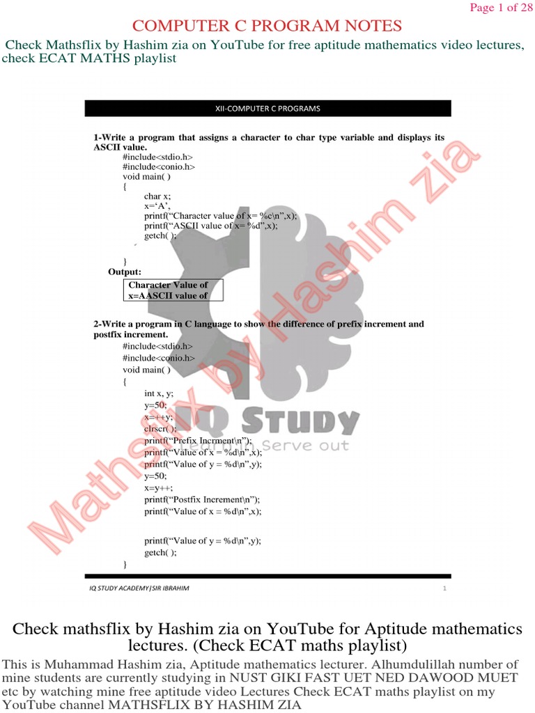 Computer C Program Notes | PDF | Communication | You Tube