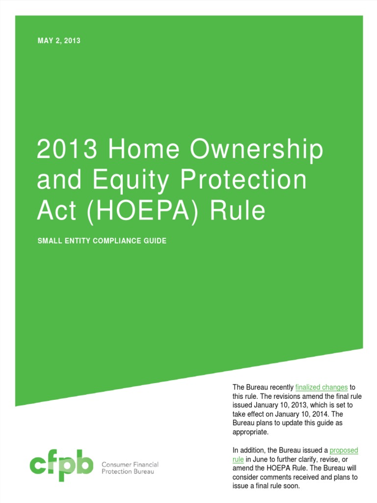 2013 Home Ownership and Equity Protection Act (HOEPA) Rule Finalized Changes PDF Truth In