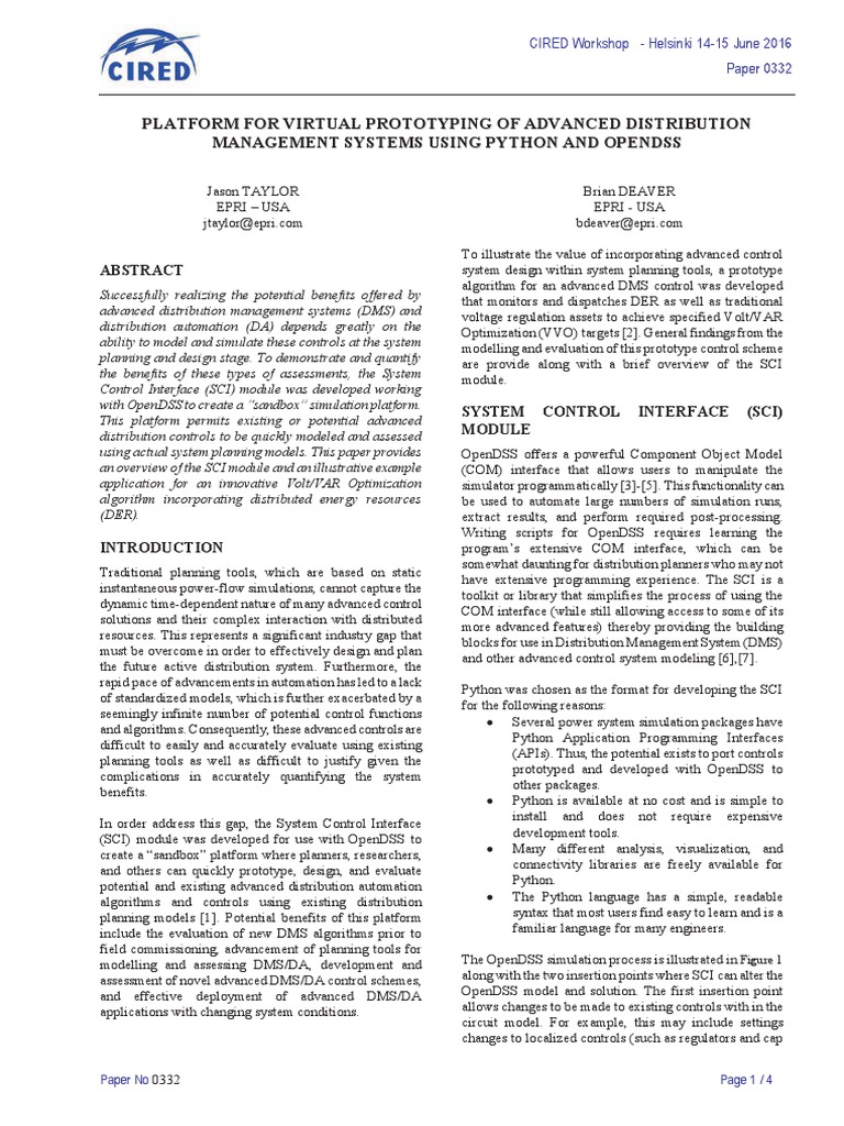 Platform For Virtual Prototyping of Advanced Distribution Management ...