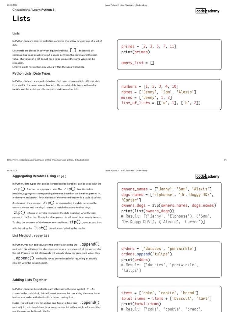 Lists Cheatsheet | PDF | Computer Programming | Computing