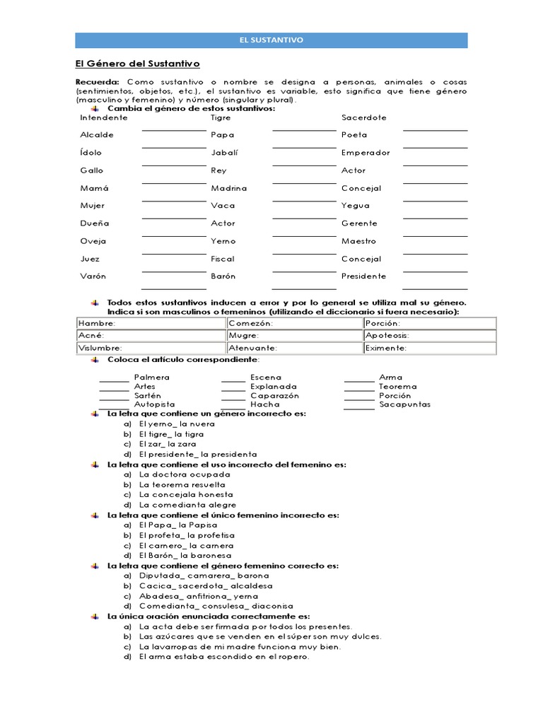 El Sustantivo - Práctica 1 | PDF | Sustantivo