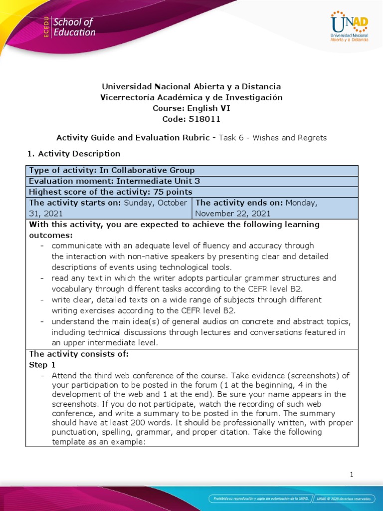 Activity Guide and Evaluation Rubric - Task 6 - Wishes and Regrets ...