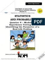 Statistics and Probability: Quarter 4 - Module 1 Hypotheses Testing and Identifying The Parameter of A Real-Life Problem
