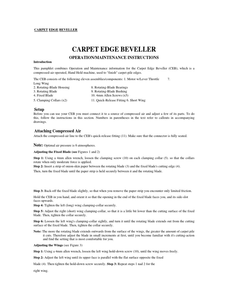 A Guide to Using the Carpet Edge Beveller Operation, Maintenance, and