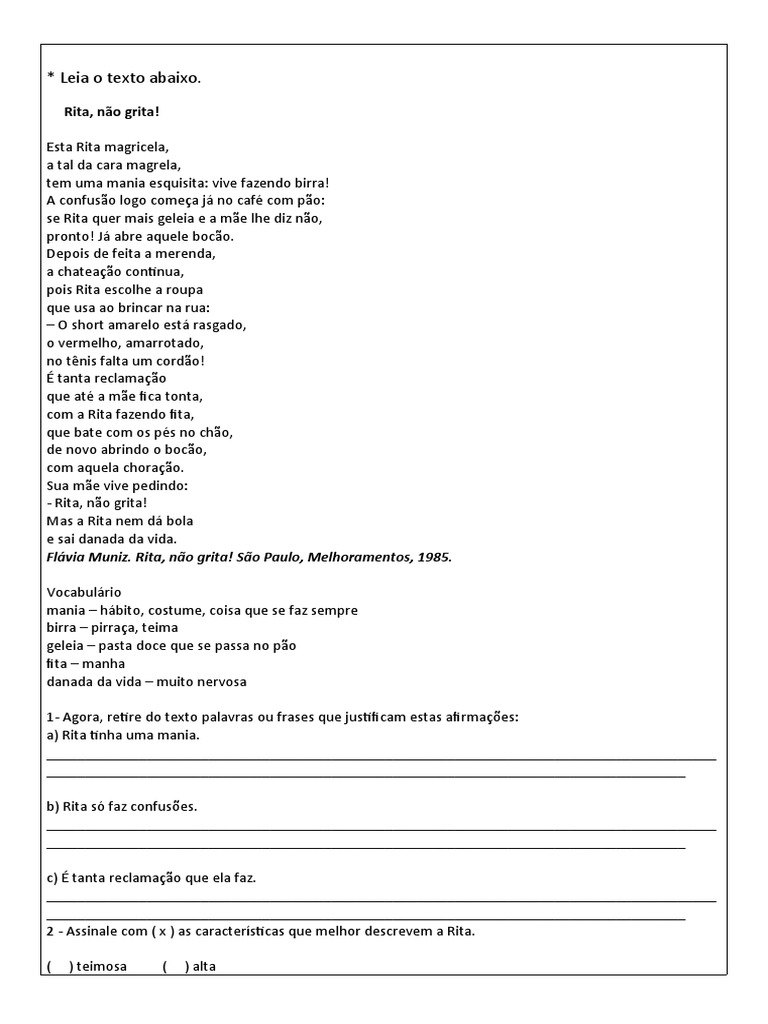 Avaliacao de Lingua Portuguesa 3º Ano 1º Bimestre 1 | PDF | Sílaba ...