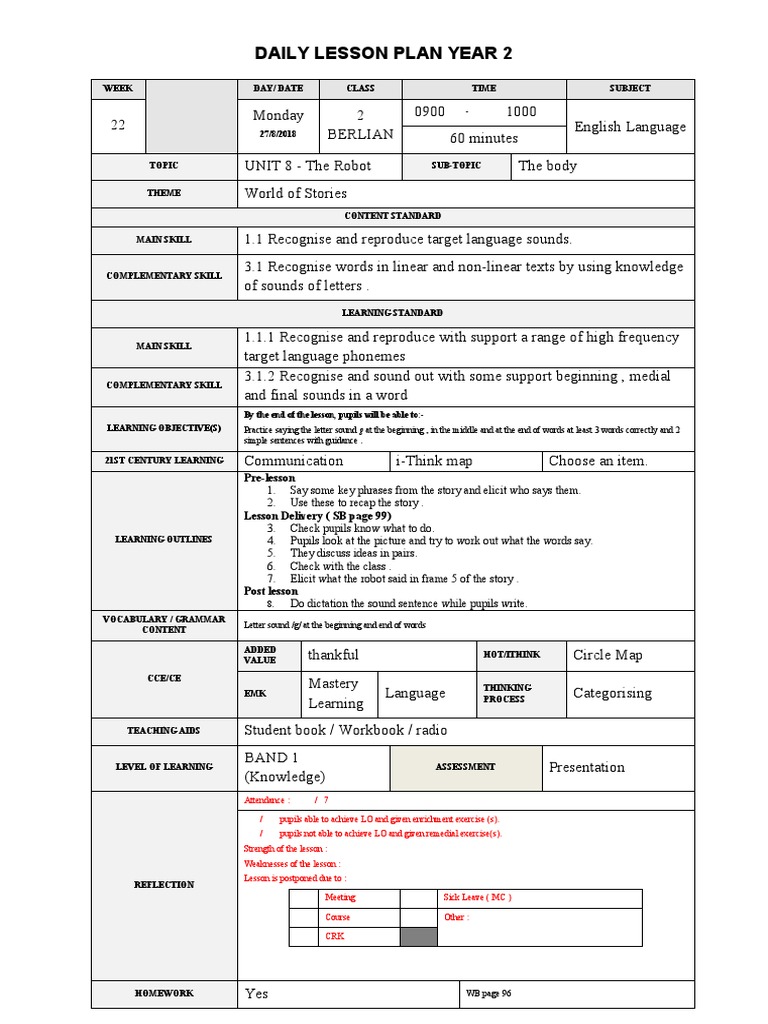 Year 2 English: Unit 8 - The Robot | PDF | Lesson Plan | Learning