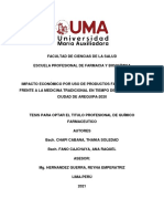 Impacto Económico Por Uso de Productos Farmacéuticos Frente A La Medicina Tradicional en Tiempo de Covid-19 en La Ciudad de Arequipa-2020