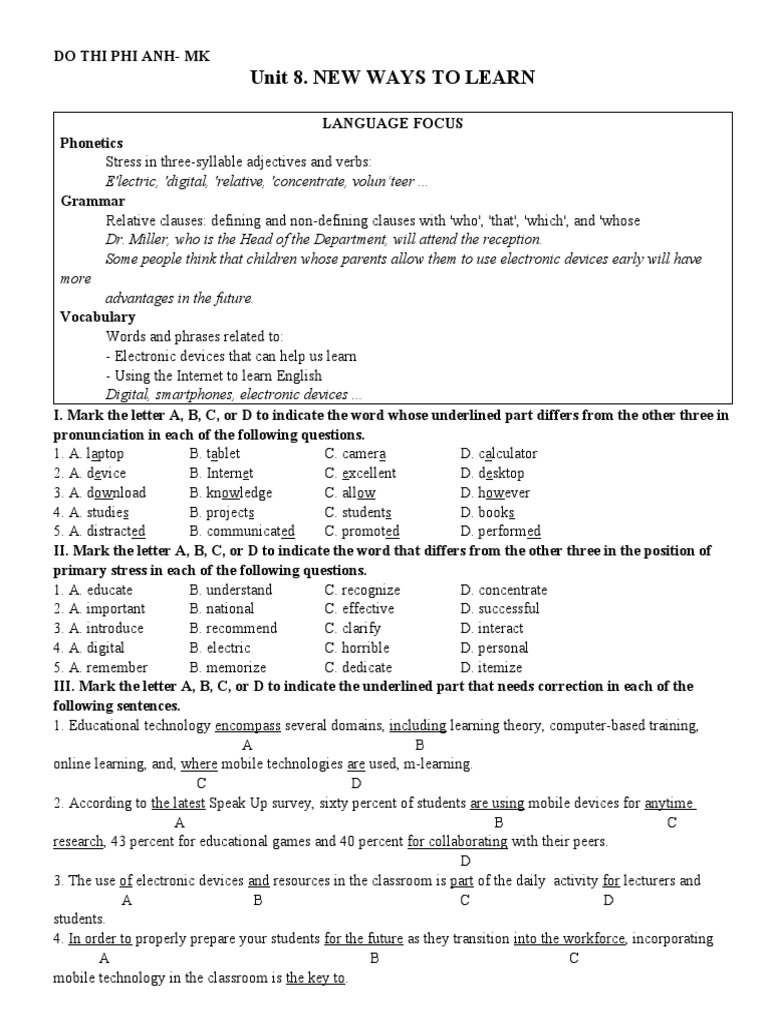 Unit 8. New Ways To Learn | PDF | Educational Technology | Classroom