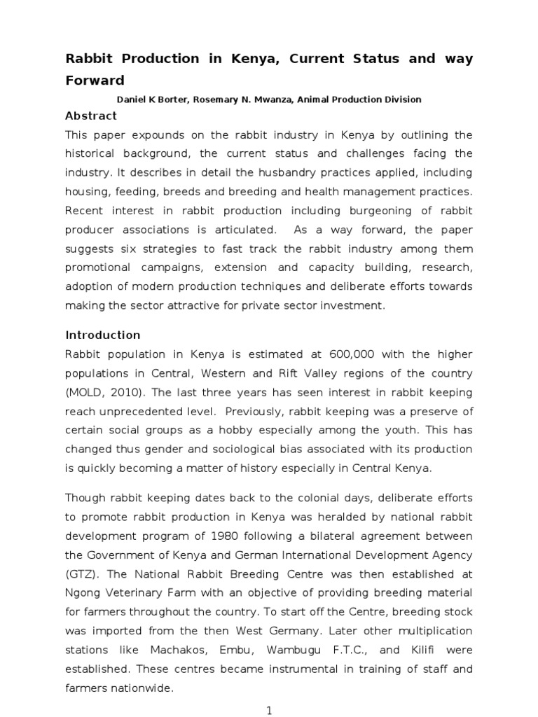Rabbit Farming Growth in Kenya | PDF | Food Security | Meat