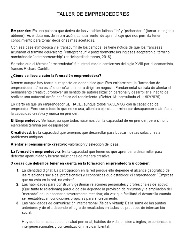 Taller de Emprendedores | PDF | Iniciativa empresarial | Business