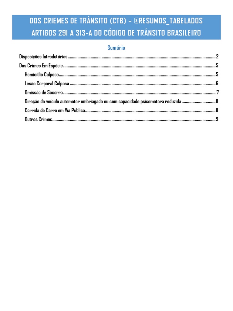 @resumos - Tabelados - Crimes Código de Trânsito Brasileiro | PDF ...