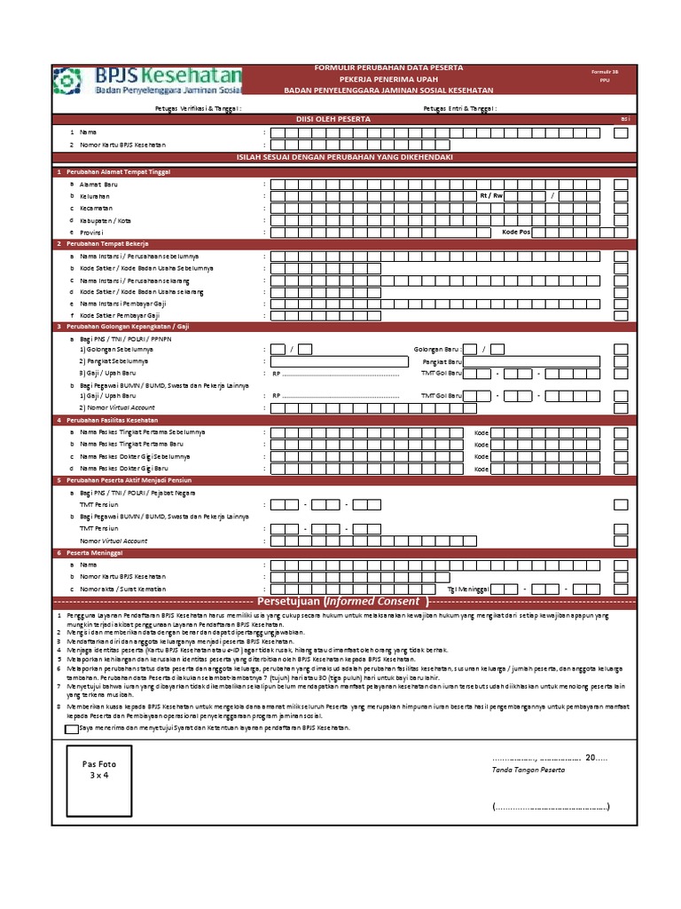 Formulir Perubahan Data (Pindah Faskes, Alamat, Pangkat, Gol) PDF