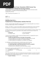 Set A: NP1 Nursing Board Exam December 2006 Answer Key 'Foundation of Professional Nursing Practice