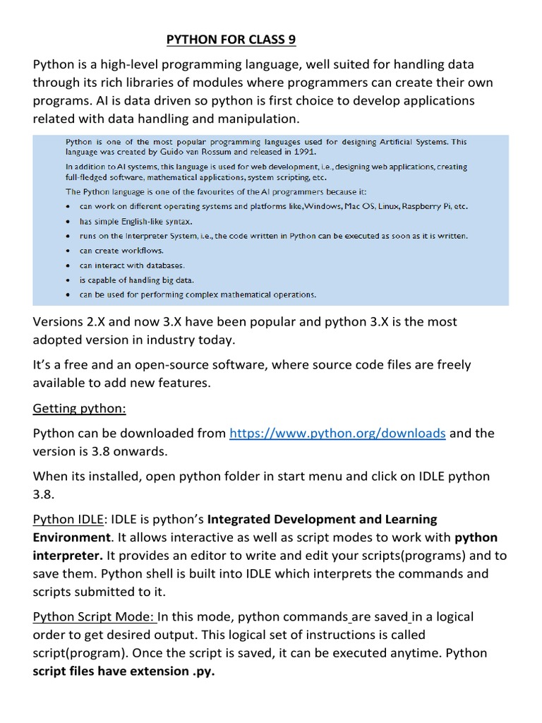 Python Notes For 9 Final | PDF | Python (Programming Language ...