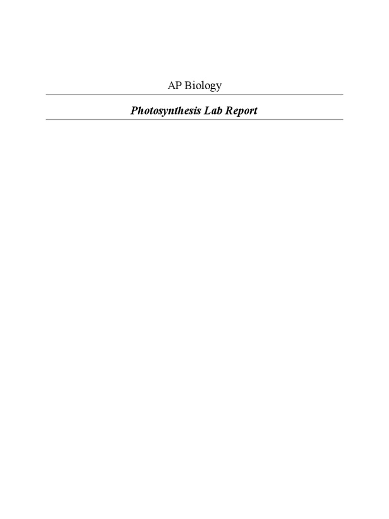 Photosynthesis Lab Report AP Biology PDF Carbon Dioxide Sodium