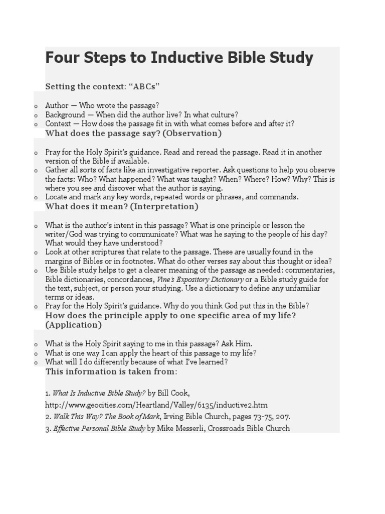 Inductive Bible Study: Four Steps Guide | PDF | Bible