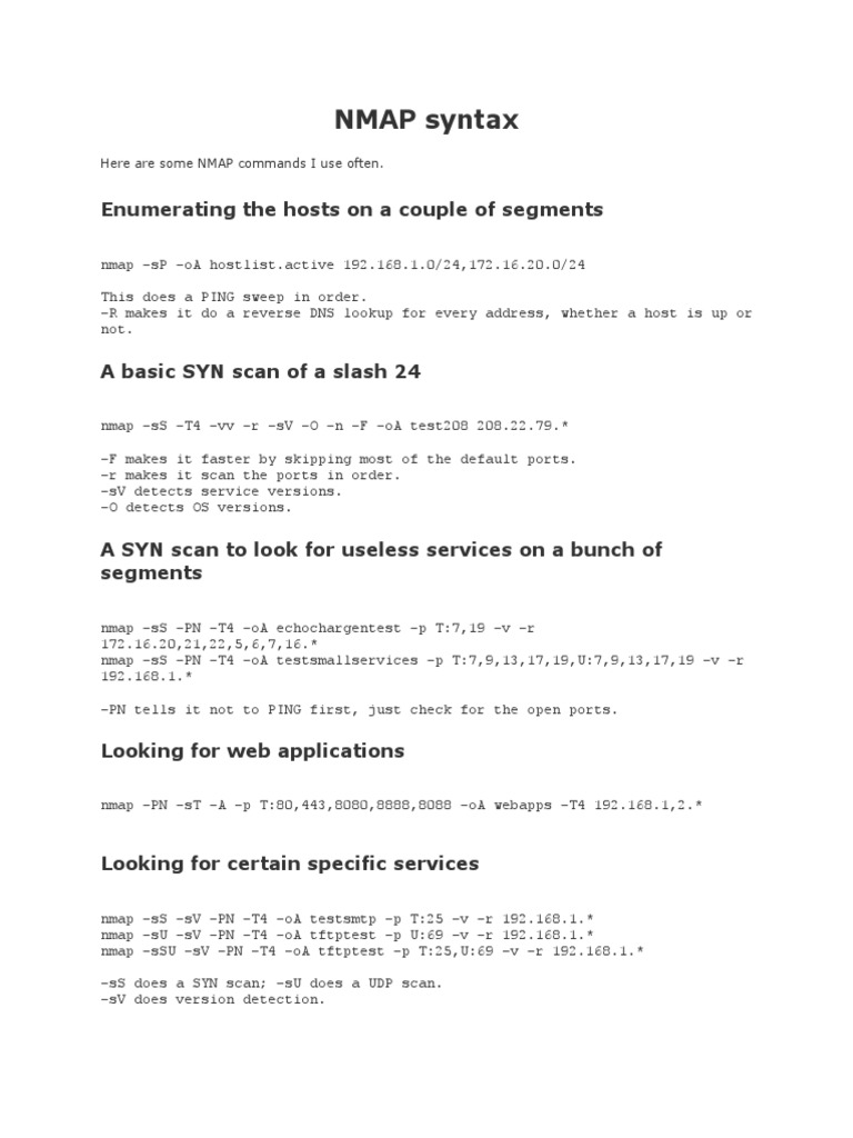 Essential NMAP Command Syntax Guide | PDF