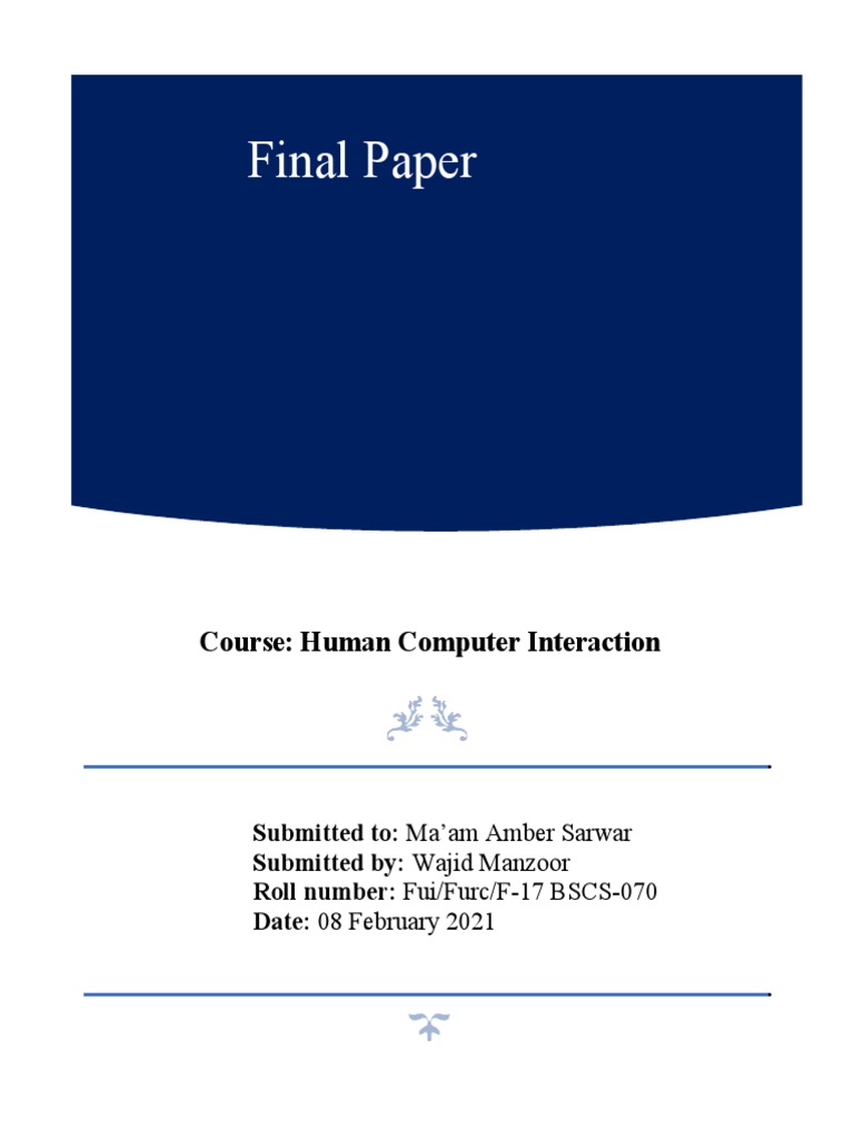 Final Paper: Course: Human Computer Interaction | PDF | Usability ...