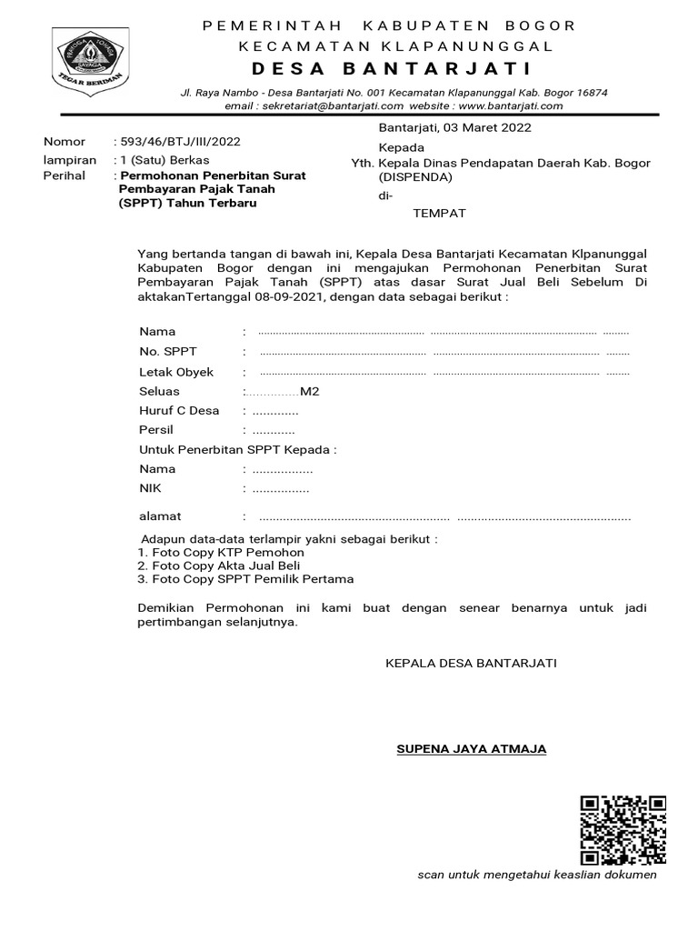 Permohonan Penerbitan SPPT PBB 2022 | PDF