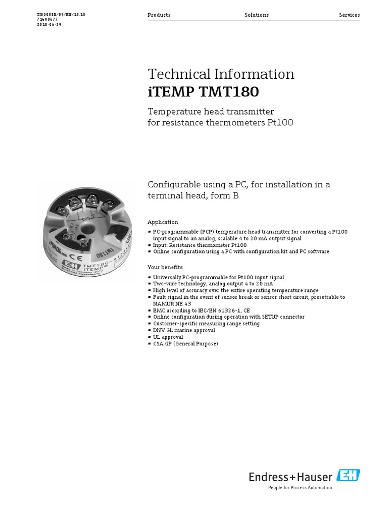Technical Information iTEMP TMT180: Temperature Head Transmitter For ...