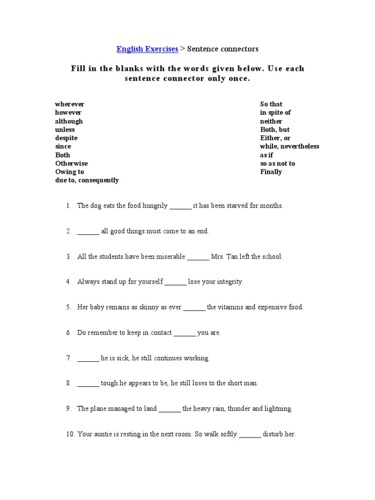 Exercise Linkers Connectors PDF Nature