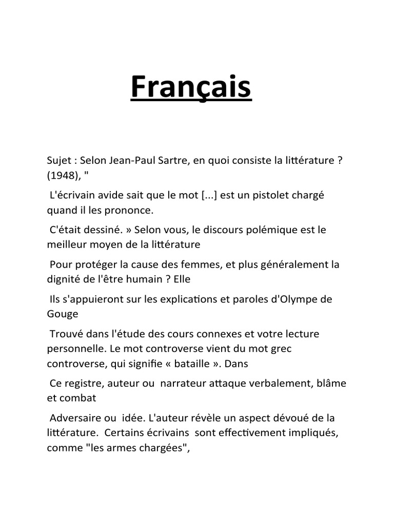 Dissertation Sujet Corrigé Olympe De Gouges Dissertation | PDF | Jean-Paul Sartre