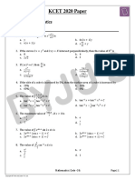 KCET 2020 Paper: Subject: Mathematics Code