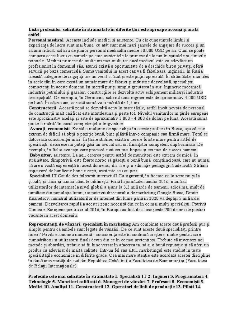 Profesii Solicitate Zone Geografice Tări | PDF