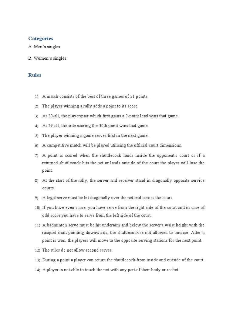 Badminton Tournament Rules & Regulations | PDF | Ball Games | Games Of ...